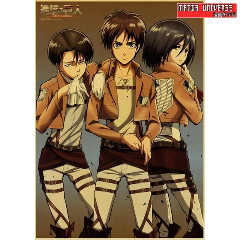 Poster attaque des titans eren livai mikasa