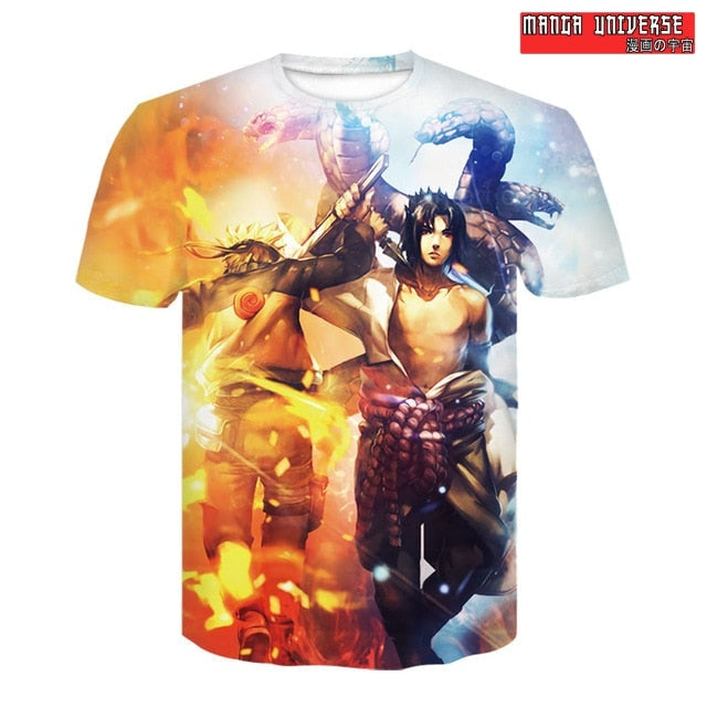 T-SHIRT NARUTO SASUKE - Orange/Bleu / XS