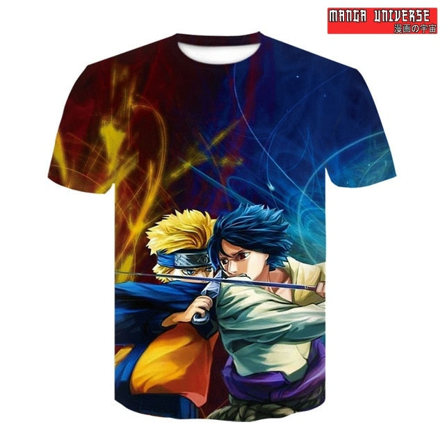 T-SHIRT NARUTO SASUKE - Orange/Bleu / XS